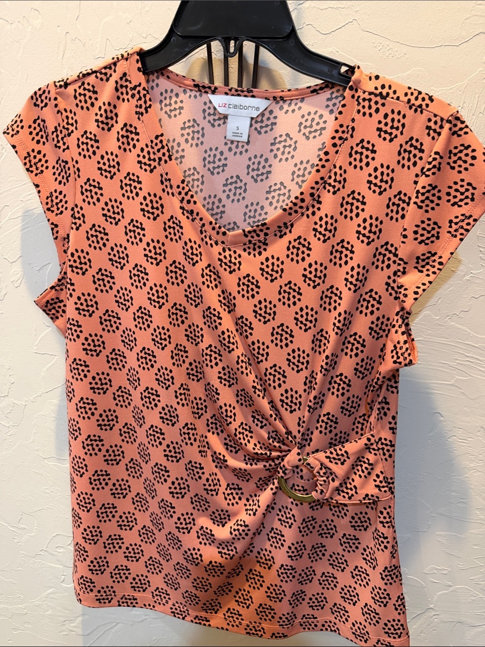 Liz Claiborne Coral Pink Knot-Front Cap Sleeve Blouse
